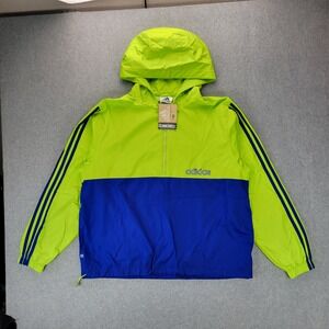 Adidas Windbreaker Jacket Womens L Lime Green Blue Climashell Half Zip Hooded